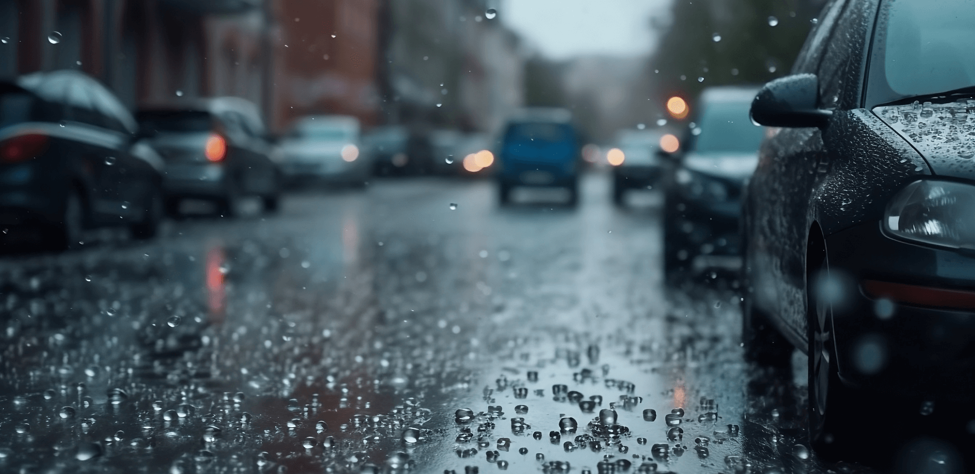 Road with cars driving in hailstorm